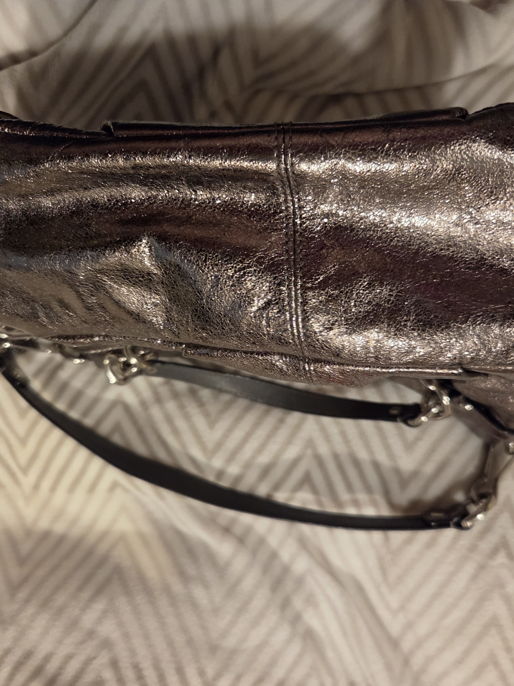 Coach Metallic Pewter Leather Shoulder Bag - Picture 2 of 6